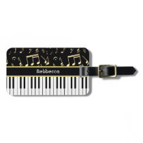 Musical Notes and Piano Keys Black and Gold luggage tags