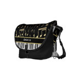 Musical Notes and Piano Keys Black and Gold Courier Bags