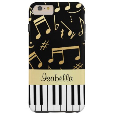 Musical Notes and Piano Keys Black and Gold Tough iPhone 6 Plus Case