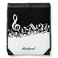 Musical Notes Drawstring Backpack with Custom Name