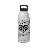 Musical notes heart and piano keys reusable water bottle