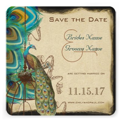 Musical Peacock Bird Cage Feather Save the Date Personalized Announcement