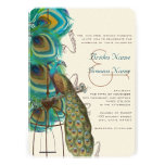 Musical Peacock Bird Cage Feather Wedidng Invitate Custom Announcement