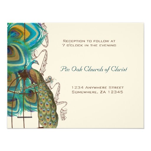 Musical Peacock Bird Cage Feather Wedidng RSVP Personalized Invite