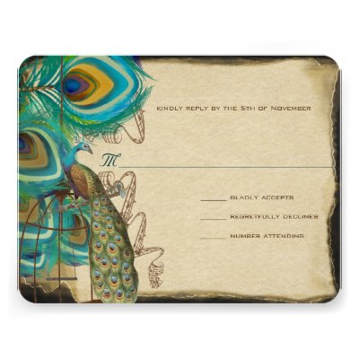 Musical Peacock Bird Cage Feather Wedidng RSVP Custom Invitations