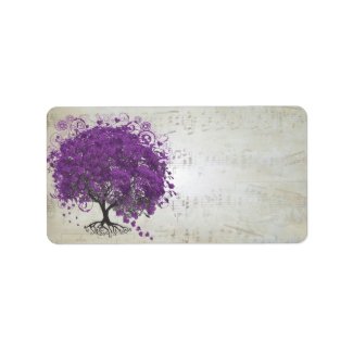 Musical Purple Heart Leafed Tree Address Label label