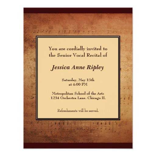 Musical Recital Antique Sheet Music Custom Personalized Invite