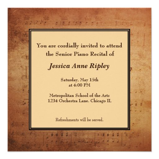 Musical Recital Antique Sheet Music Personalized Announcements