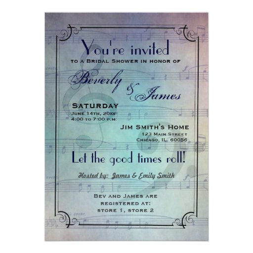 Musical themed bridal shower invitation
