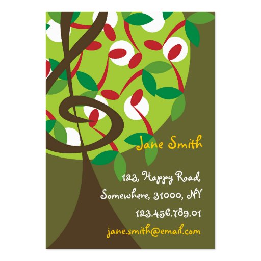 Musical Treble Cherry Notes Tree Whimsical Nature Business Card Template (front side)