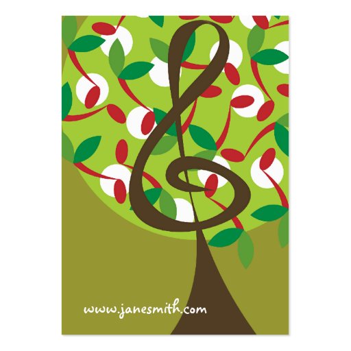 Musical Treble Cherry Notes Tree Whimsical Nature Business Card Template (back side)