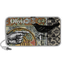 Musical Vintage Black Bird Art Nouveau Floral Portable Speakers