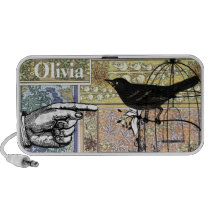 Musical Vintage Black Bird Art Nouveau Floral Notebook Speakers