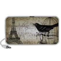 Musical Vintage Black Bird  Eiffel Tower Pc Speakers