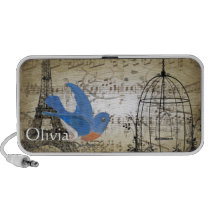 Musical Vintage Bluebird Bird Cage Eiffel Tower Ipod Speakers