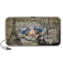 Musical Vintage Bluebird Bird Cage Eiffel Tower Ipod Speaker