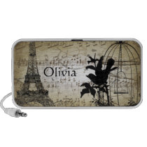 Musical Vintage Chickadee Bird Cage  Eiffel Tower Mp3 Speakers