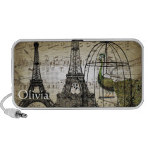 Musical Vintage Peacock  Art Nouveau Eiffel Tower Laptop Speakers