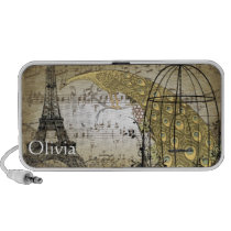 Musical Vintage Peacock  Eiffel Tower Travel Speakers
