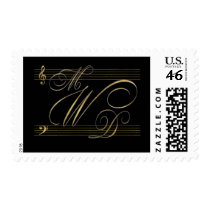 Musicians in love wedding monogram logo postage by perfectpostage Musicians in love wedding monogram logo postage