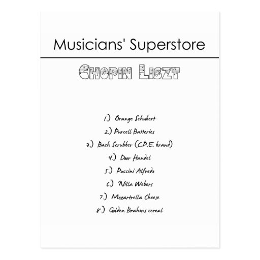 Musicians' Superstore Shopping List Postcard