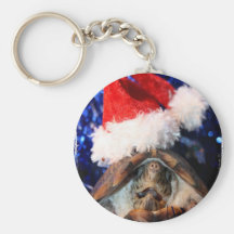 Musk Turtle Wearing Santa Hat Mouth Open Keychain