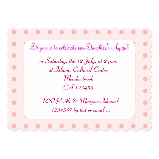 Muslim baby girl pink aqiqah Islamic Card