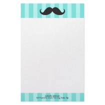 Mustache and aqua stripes personalized stationery
