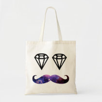 funny, diamond, mustache, hipster, boho, cool, nebula, stache, vintage, bag, space, galaxy, fun, diamonds, tote bag, Bag with custom graphic design