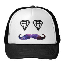diamonds, mustache, nebula, funny, cool, dope, hipster, memes, vintage, trucker hat, galaxy, fun, diamond, stache, cap, Trucker Hat with custom graphic design