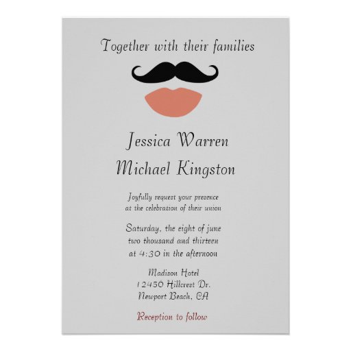 Mustache and Lip Wedding Custom Invitation