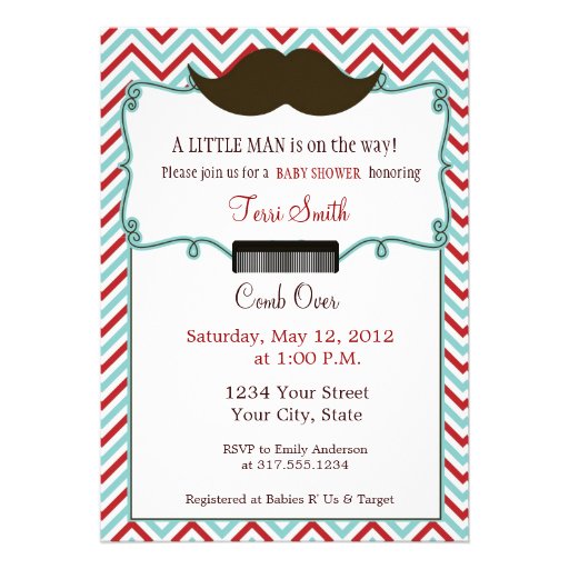 Mustache Baby Shower Invitation for Little Man 5quot; X 7quot; Invitation C