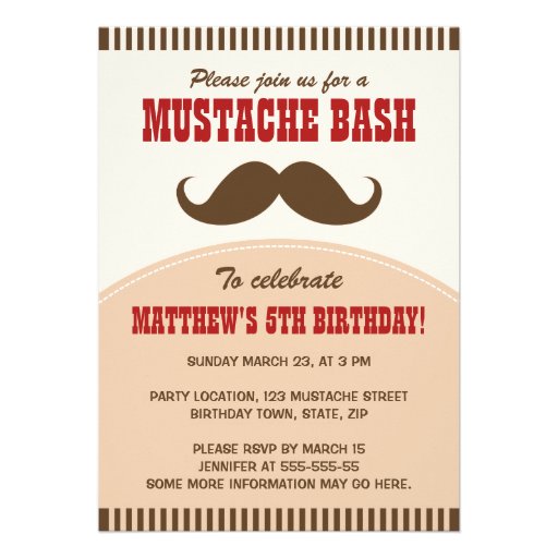 Mustache bash birthday party invitation