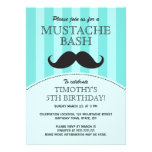 Mustache bash birthday party invitation, aqua