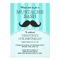 Mustache bash birthday party invitation, aqua