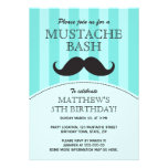Mustache bash birthday party invitation, aqua