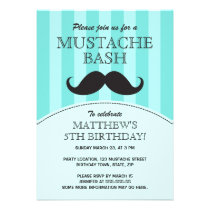 Mustache bash birthday party invitation, aqua
