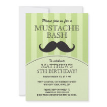 Mustache bash birthday party invitation, green