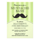 Mustache bash birthday party invitation, green
