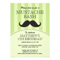 Mustache bash birthday party invitation, green
