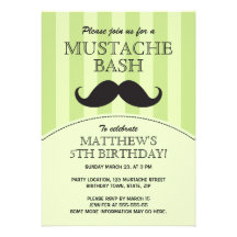 Mustache bash birthday party invitation, green