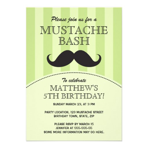 Mustache bash birthday party invitation, green