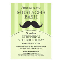 Mustache bash birthday party invitation, green
