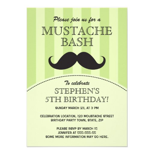 Mustache bash birthday party invitation, green