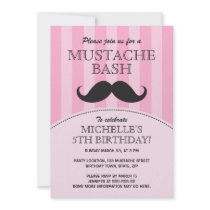Mustache bash birthday party invitation, pink