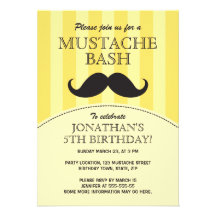 Mustache bash birthday party invitation, yellow