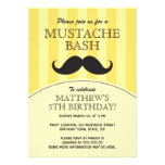 Mustache bash birthday party invitation, yellow