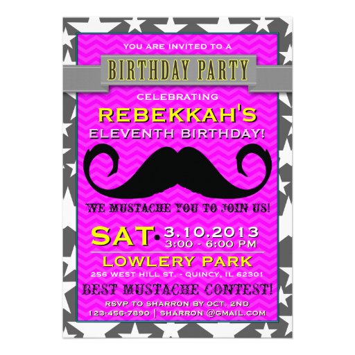 Mustache Bash Chevron Birthday Party Invitation