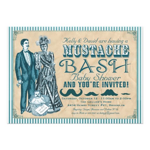 Mustache Bash Couples Baby Shower - Blue and White Announcements