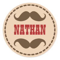 Mustache bash name stickers matching invitation sticker